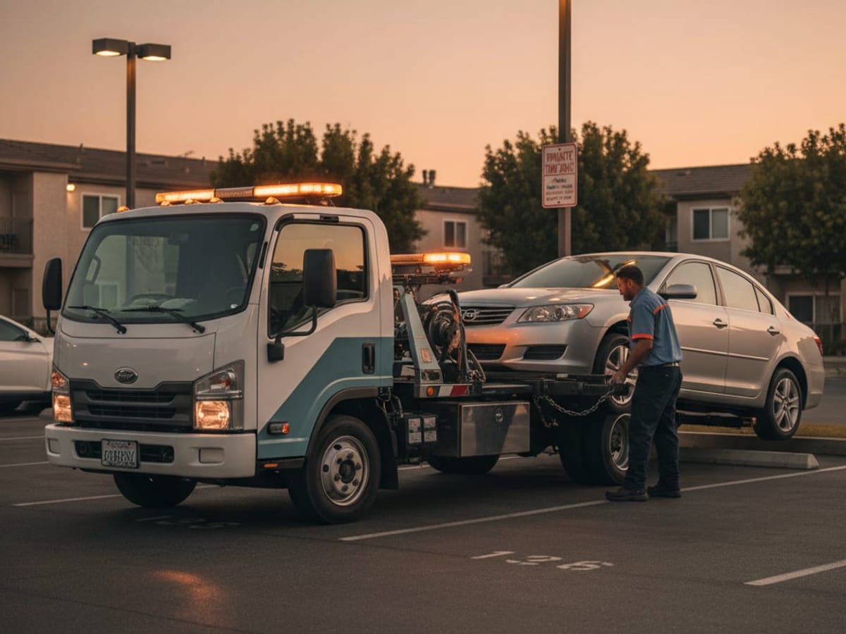 Tow truck parked near a private parking lot in El Paso, Texas
